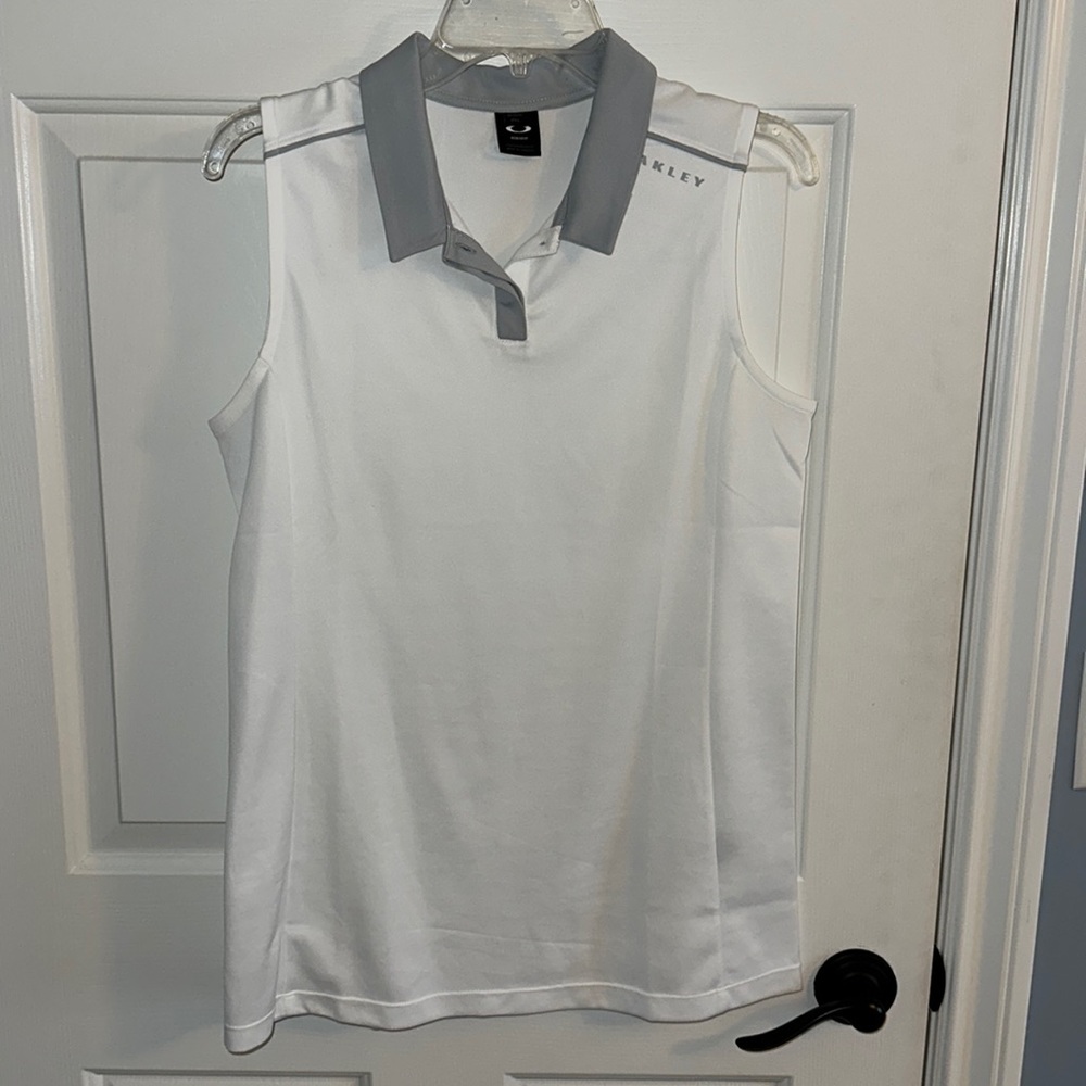 Oakley Women's White Sleeveless Polo Tank with Gray Collar